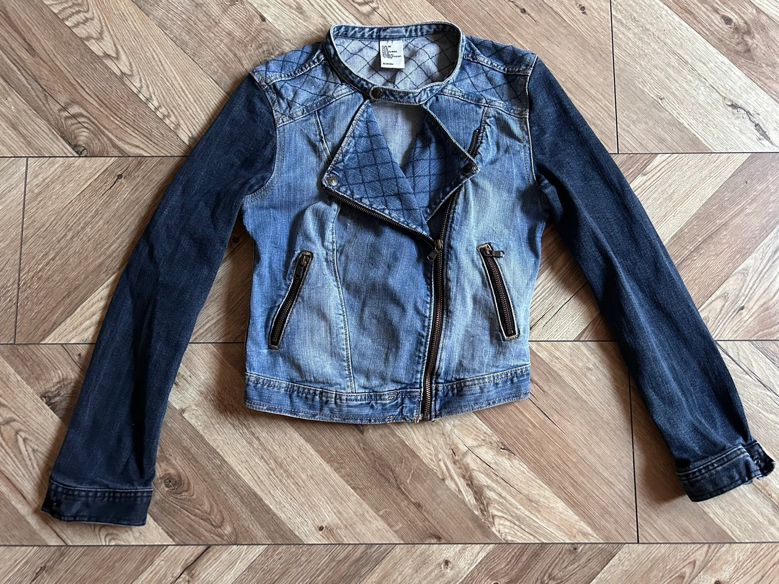 Veste en jean style perfecto / bi-matière H&M 